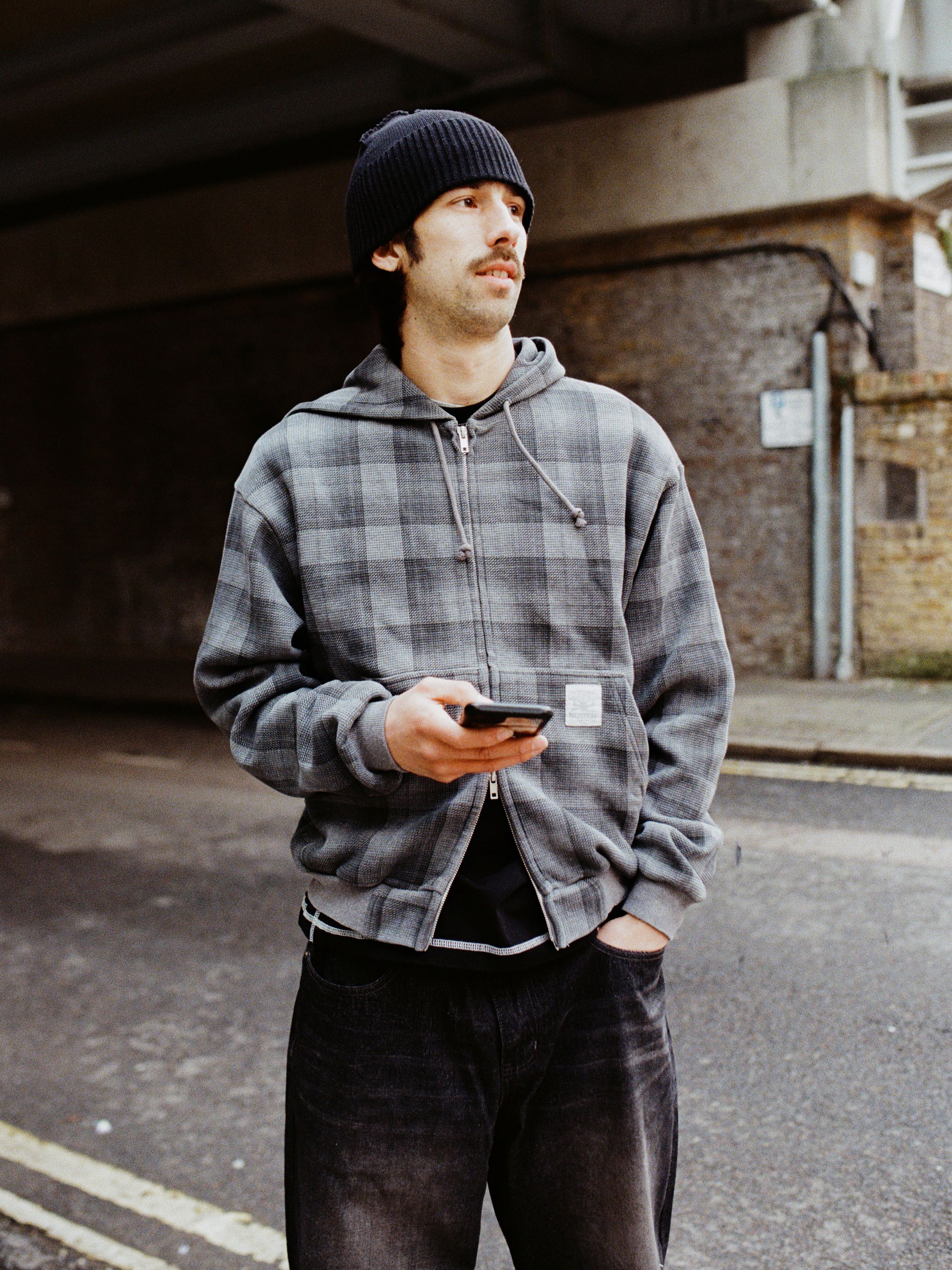 Waffle Zip-Thru Hood, Grey Plaid - Image 4