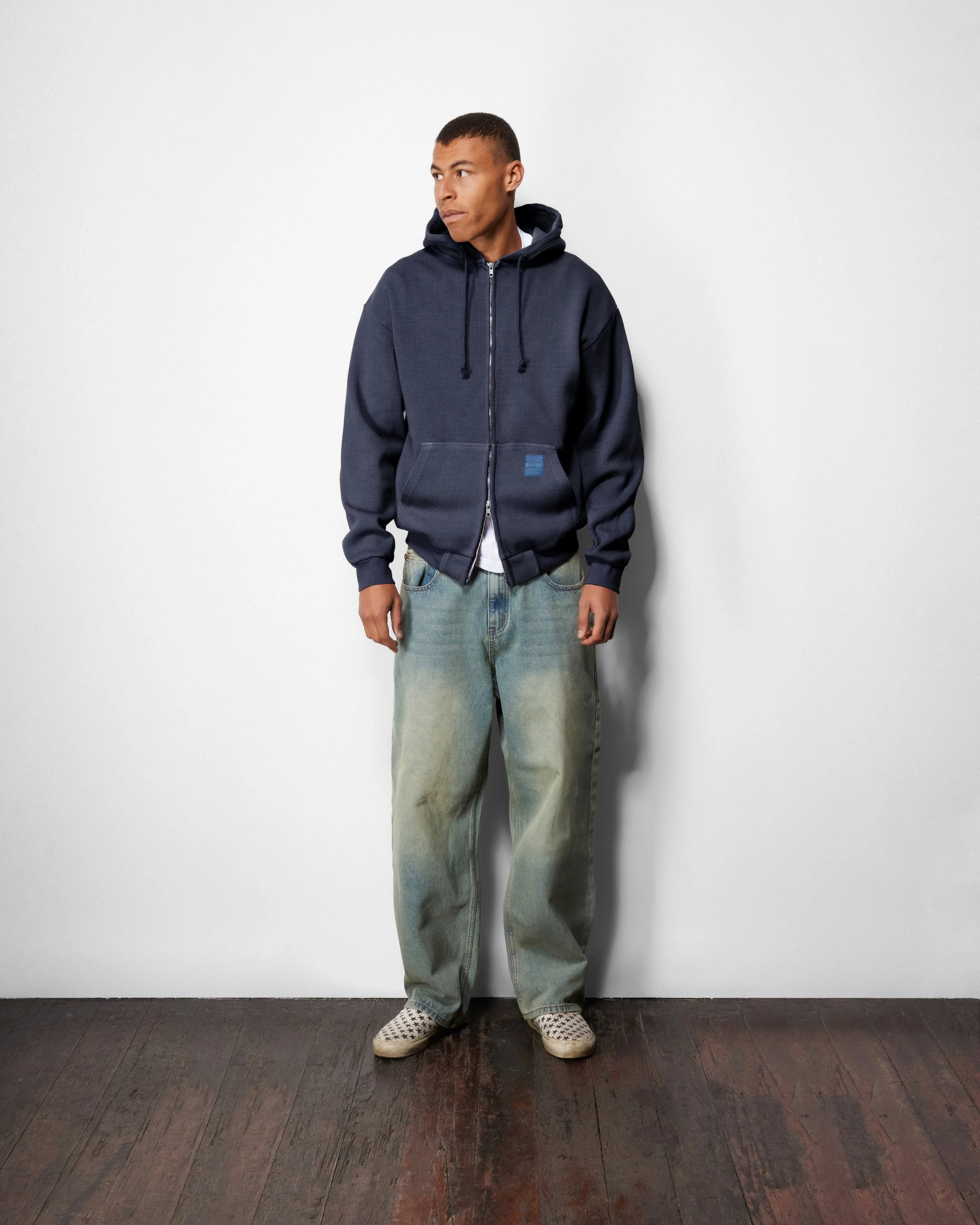 Waffle Zip-Thru Hood, Navy Overdye - Image 5