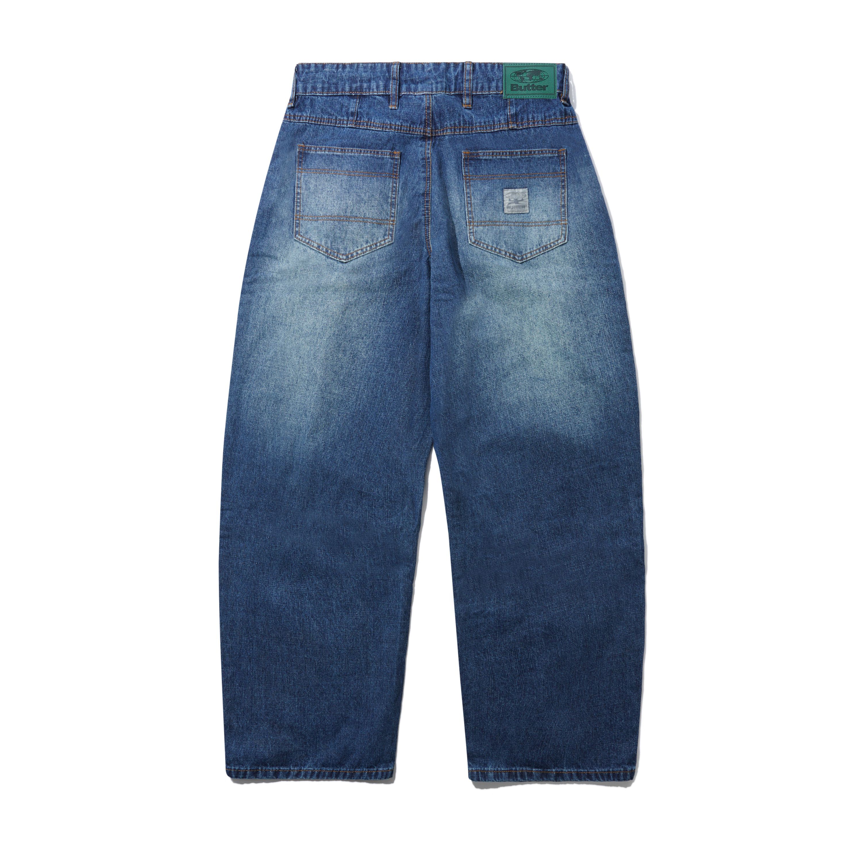 Wide Cut Denim Jeans, Dark Blue Slub - Image 2