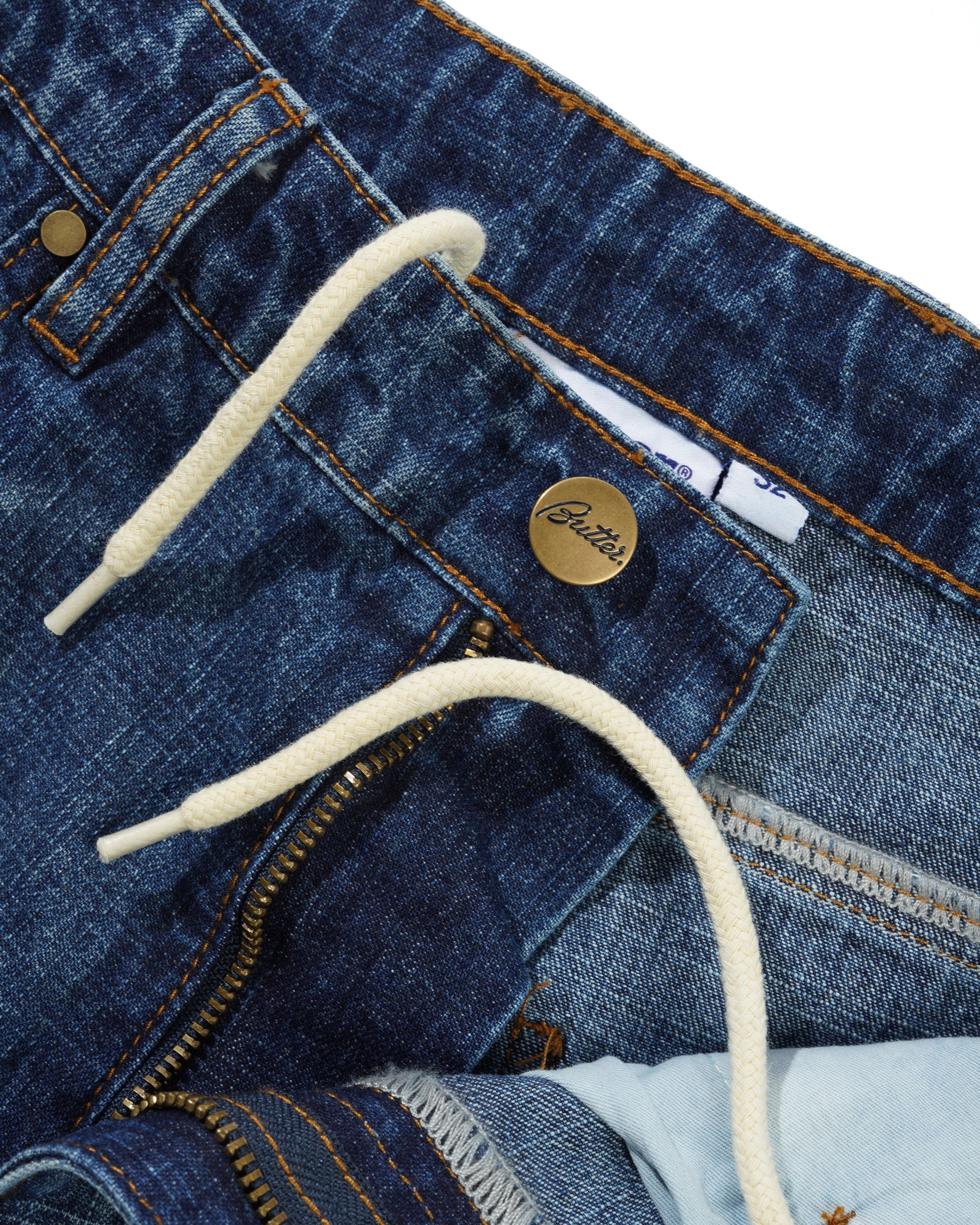 Wide Cut Denim Jeans, Dark Blue Slub - Image 5