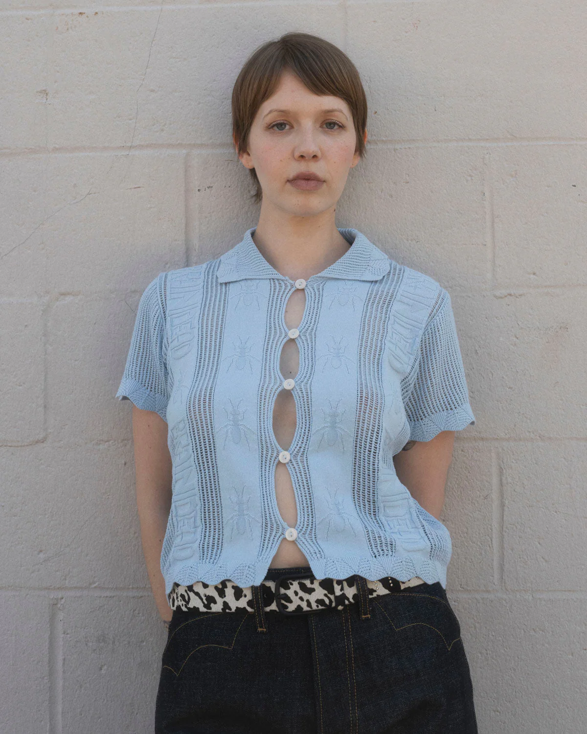Womens Translucent Doily Top, Light Blue - Image 4