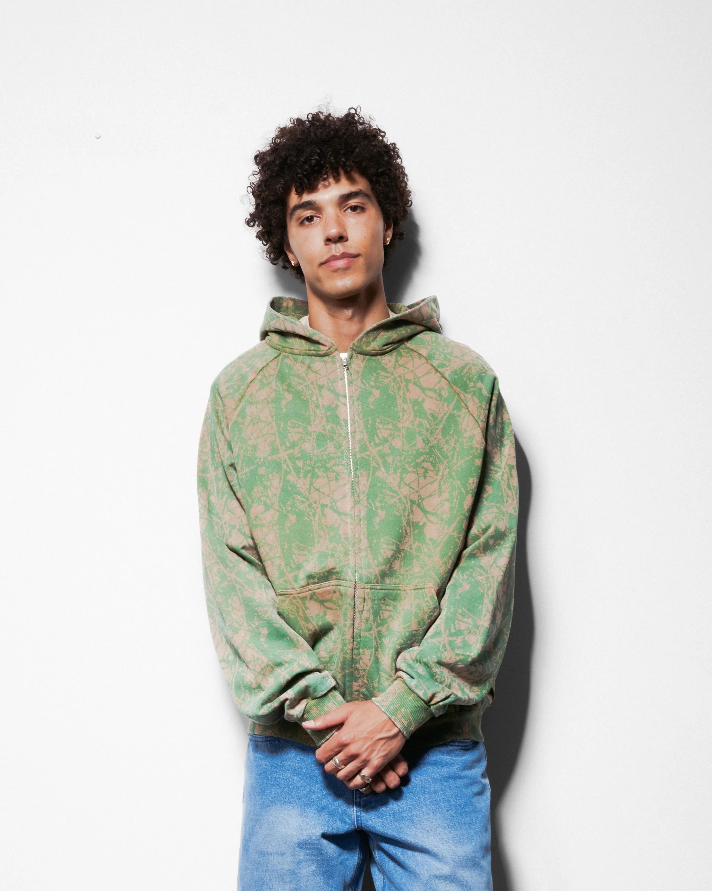 Woods Camo Zip-Thru Hood, Washed Black - Image 5