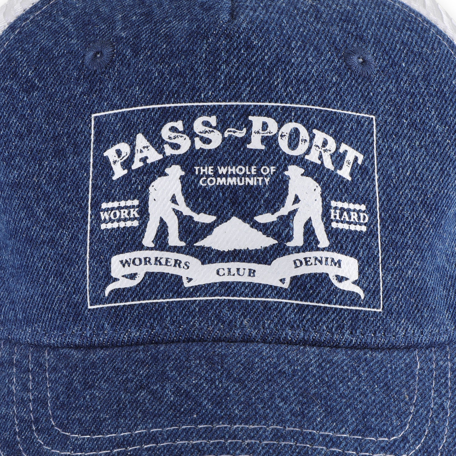 Workers club denim Packers Trucker Hat, Washed Dark Indigo - Image 2
